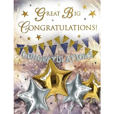 Image of Regal Publishing Great Big Congratulations Card Star Balloons 8 x 6 inches