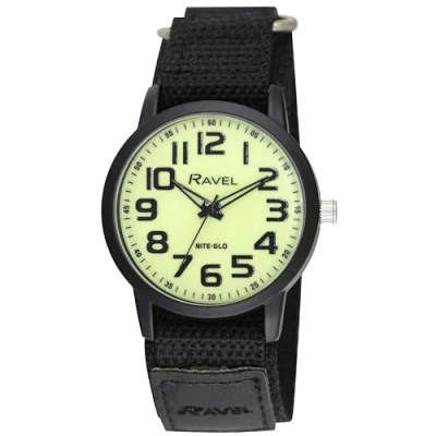 Image of Ravel Men&#039;s Modern Workwear Watch with Easy Fasten Strap Black/Glow in The Dark Dial/Black