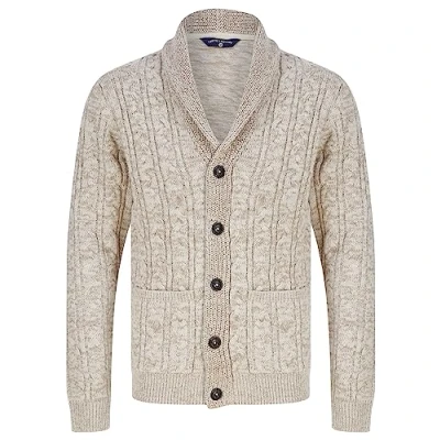 Image of Tokyo Laundry Manji Cable Knitted Cardigan with Shawl Collar Natural Twist L