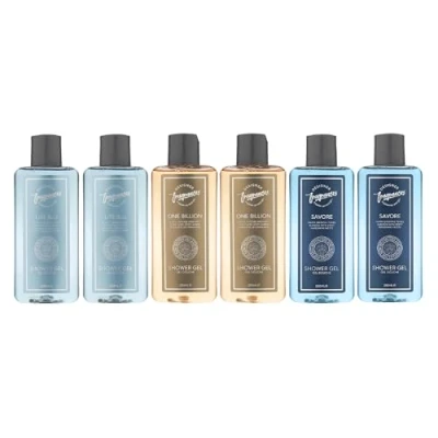Image of Designer Fragrances Men&#039;s 250ml Assorted Shower Gels Bundle Each Pack Includes 2 x Lite Blu, One Billion, Savore For Instant Freshness, Revitalizing, Hydrating, Long Lasting Smell