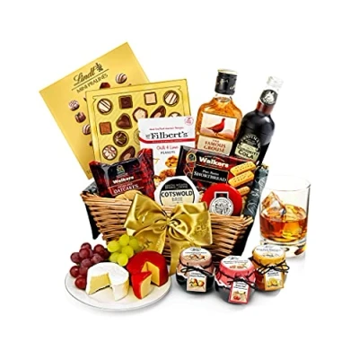 Image of Artisanal Whisky Gift Set Trafalgar Hamper with Scotch Whisky, Mature Cheddar, Organic Brie, Cola, Chutney, Shortbread Spirit Sets for Dad, from Regency Hampers