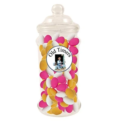 Image of Old Timers Sugared Almonds in Reusable 970 millilitres Retro Victorian Style Plastic Jar 750 gram