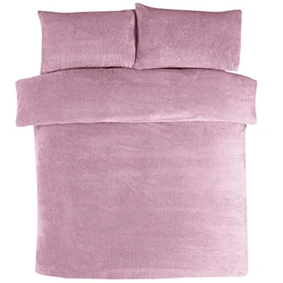 Image of Sleepdown Teddy Fleece Mauve Thermal Warm Cosy Super Soft Duvet Cover Quilt Bedding Set with Pillow Cases Double (200cm x 200cm), Polyester