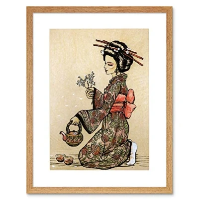 Image of Wee Blue Coo Tea Ceremony Japanese Geisha Teapot Cherry Blossom Framed Wall Art Print