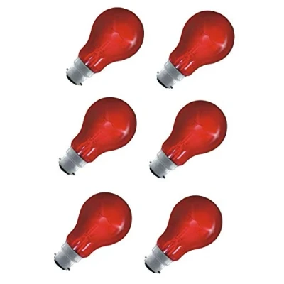 Image of FindASpare Fireglow Light Bulbs 60W BC/B22 Red Glow GLS Incandescent Lamps Pack of 6