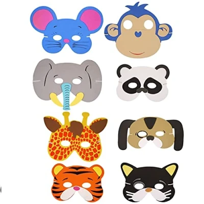 Image of SHATCHI 6 Pieces Animal Masks Costume Party Favors Face for Petting Zoo Farmhouse Jungle Safari Theme Birthday Halloween Dress Up Supplies