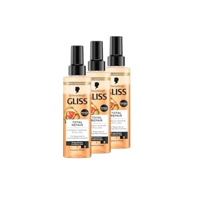 Image of Gliss Express Repair Conditioner Total (3 x 200 ml), Provides Instant Combability and Protection Against Hair Breakage, with Heat up to 230 C