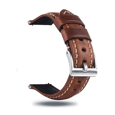 Image of Berfine 18mm Quick Release Retro Leather Watch Band, Vintage Pull up Strap, Brown