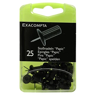 Image of Exacompta Ref 14901E Round Head Pins (Pack of 25) 7mm Width x 10mm Height in Size Suitable for Pinboards or Corkboards Offices, Homes &amp; Businesses Black