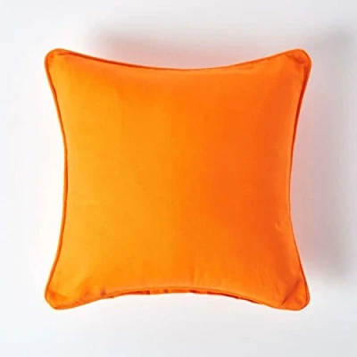 Image of HOMESCAPES 100% Cotton Plain Orange Cushion Cover 30 x cm Square 12 Inches Solid Flame Sofa Pillow Washable
