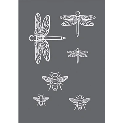 Image of Rayher 45125000 Set of Mask Stencil and Craft Squeegee for Crafts Painting, Reusable Silk Screen Template with Bee Dragonfly Design, 14.8x21cm