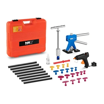 Image of MSW Auto Body 33 Piece Car Dent Repair Kit Puller Set Paintless Removal PDR Slide Hammer Hot Glue Gun DENTPULLER.SET2 (Hot Gun: 230V, 40W, 8 Sticks, 19 Pulling Adapters)