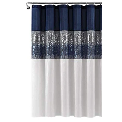 Image of Lush Decor Night Sky Shower Curtain, Polyester, Navy &amp; White, 72 Inches x