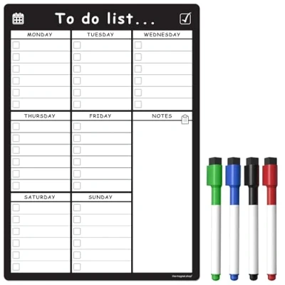 Image of The Magnet Shop A3 Magnetic to Do List and Weekly Planner Organise Your Chores, Housework, Office Business Tasks with Our Dry Wipe Boards! Comes 4 Erase Pens