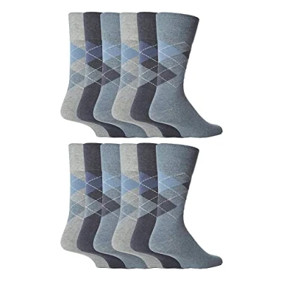 Image of Gentle Grip 12 Pairs men&#039;s no elastic socks 6 11 uk, 39 45 eur Blue argyle MGG21