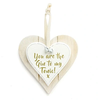 Image of YOU ARE THE GIN TO MY TONIC DOUBLE LAYERED CHIC N SHABBY HANGING HEART