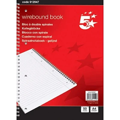Image of 5 Star 912947 Notebook Wirebound 70gsm Ruled and Margin Perforated 50 Sheets, A4 [Pack of 10]