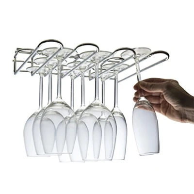 Image of CKB Ltd® 3 Row Under Cupboard Counter Wall Mounted Glass Rack 29 x 7 32 cm Holds Any Type of Stemware Glassware Wine Glasses and Flutes (Silver)
