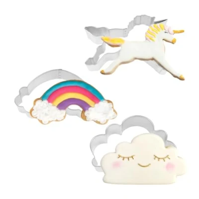 Image of Anniversary House 3 Piece Cookie Cutter Set, Tin Plated Steel, Easter Cutters, Rainbow Cutter, Cloud Unicorn K0013