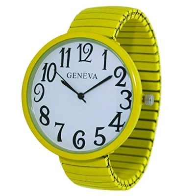 Image of Fashion Watch Wholesale Geneva Super Large Stretch Clear Number Easy Read (Yellow), Yellow, S, Modern