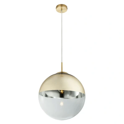 Image of Varus 33cm Globe Pendant Ceiling Light Gold Colors Transparent Glass Shade 1x E27