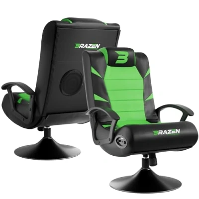 Image of BraZen Pride Ergonomic Video Gaming Chairs for Kids Games Seat with Two Audio Speakers Subwoofer Bluetooth Compatible Small Junior Foldable Rocker British Green
