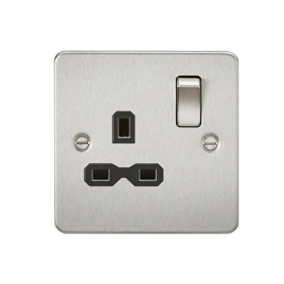 Image of KnightsBridge Flat plate 13A 1G DP switched socket brushed chrome with black insert
