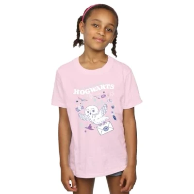 Image of Harry Potter Girls Owl Letter from Hogwarts T Shirt Baby Pink 12 13 Years