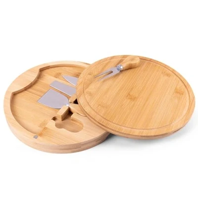 Image of Vencier Bamboo Cheese Board Set with 4 Knives Perfect for Gifts, Picnics, and Parties! (Round)