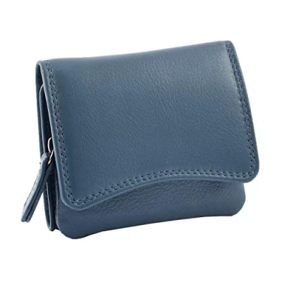 Image of Womens Trifold Genuine Leather Purse Compact Small Clutch Style Cash Coins Cards ID Wallet AL16 (Navy)