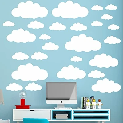 Image of 31Pcs Clouds Wall Stickers, Mixing Size Cloud Deacl for Kids Bedroom Decor DIY Home Vinyl Decals Sticker Mural Baby Nursery Room Wallpaper Art Decoration Poster