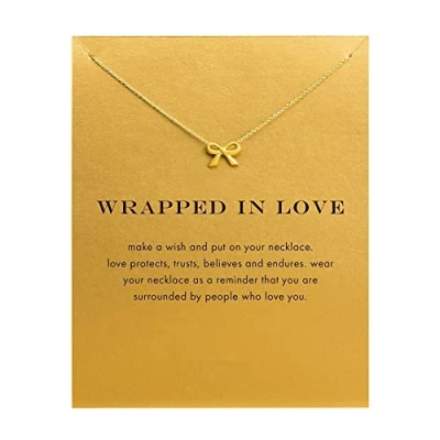 Image of ZYAWP Message Card Bowknot Pendant Necklace Friendship Interlocking Infinity Circles Chain Dainty Meaning Gifts for Women and Sisters