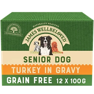 Image of James Wellbeloved Senior Grain Free Turkey in Gravy 10 Pouches, Hypoallergenic Wet Dog Food, Pack of 1 (12 x 100 g)