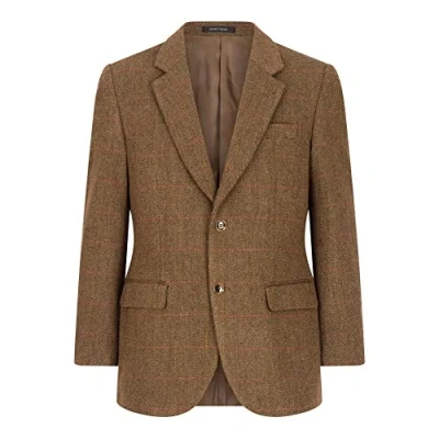 Image of WALKER AND HAWKES Men&#039;s Green Sage Two Button Derby Tweed Windsor Regular Fit Blazer Brown 46