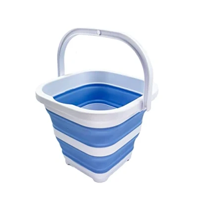 Image of SAMMART 5L Collapsible Rectangular Handy Basket/Bucket (White/Baby Blue)
