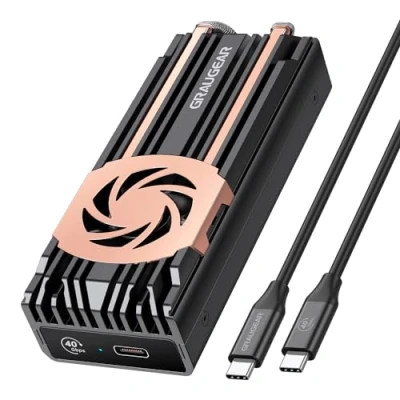 Image of External USB 4.0 Aluminum Enclosure 40Gbps for M.2 NVMe 2280 SSD, M Key, Copper Heatpipe, Quiet Fan, C Cable