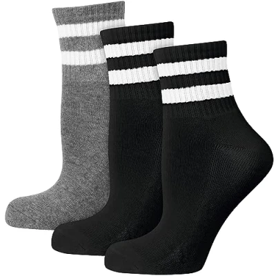 Image of Nur Der Men&#039;s Pack of 3 Retro Tennis Stripes Made Cotton, Padded Sole, Sports, Short Socks, Black/Grey, 43 46