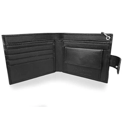 Image of Roamlite Mens Leather Wallet 43cm Key Belt Chain 4 Credit Card Slots Buttoned Coin Pouch 11 cm x9.5x2 RL506KA (Black Not R*F*I*D Blocking Boxed)