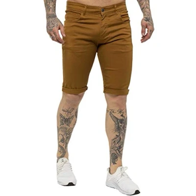 Image of Kruze Mens Chino Shorts Branded Designer Jeans Casual Blue Black Red Tan, BNWT 40 Tan