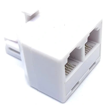 Image of RJ11 Plug to 2 Way Sockets Adapter Dual Cable Splitter, 4 Wires, 4P4C