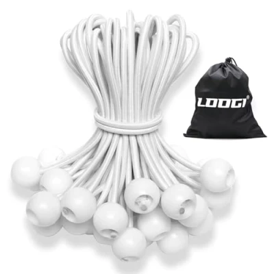 Image of LOOGI Bungee Cord with Balls, 25Pcs 6 Inch White Ball Cords, Heavy Duty Tarp Bungees Ties Elastic Tie Down Straps for Tarpaulin Tent Camping Pavilions Flag Marquee