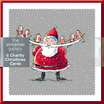 Image of Pack of 8 Jolly Santa &amp; Robins Mini Charity Christmas Cards Multiple Charities ASCX9834