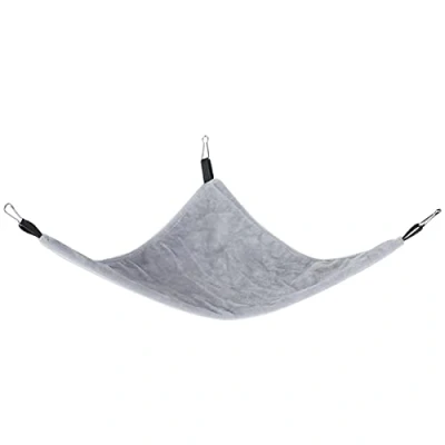 Image of Pssopp Small Pet Hammock Triangle Cage Hanging Bed Accessories for Sugar Glider Squirrel Hamster Guinea Pig Mice Rats Birds(Grey)