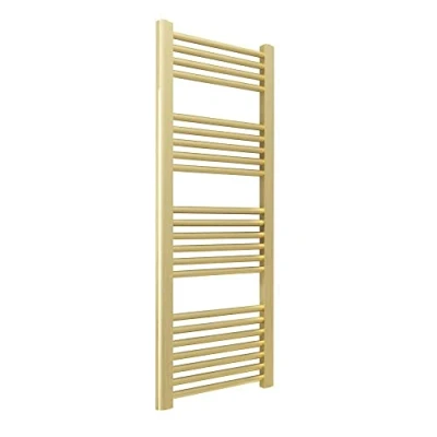 Image of NWT Direct 400mm (w) X 1200mm (h) Straight Brushed Brass Heated Towel Rail Bathroom Ladder Radiator