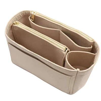 Image of LEXSION Felt Purse Bag Organizer Insert with zipper Tote Shaper Fit Speedy Neverful PM MM, 2 Beige, M