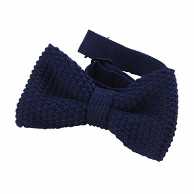 Image of DonDon Men Knit Knitted Bow Tie Pre Tied and Adjustable Blue