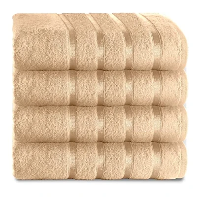 Image of GC GAVENO CAVAILIA Fade Resistant Luxury, Extra Absorbent 100% Ringspun Egyptian Cotton 500 GSM Bathroom Set, Peach, 4PK Bath Towel