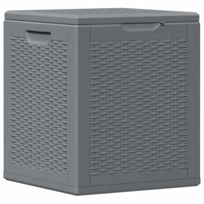 Image of vidaXL Garden Storage Box Grey, Lightweight, 90L Capacity, Polypropylene with Rattan Look for Patio and