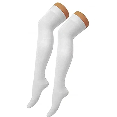 Image of Womens Over Knee Long Casual Ladies Thigh High Plain Stretch Fit Cotton Socks (White, One Size)