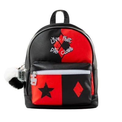 Image of Pyramid International SUICIDE SQUAD Harley Quinn (Live Fast Die Clown) Fashion Backpack Luxury Faux Leather, Unique Lining, Matching Zipper Accessory, Inner &amp; Outer Pockets, Bold Edgy